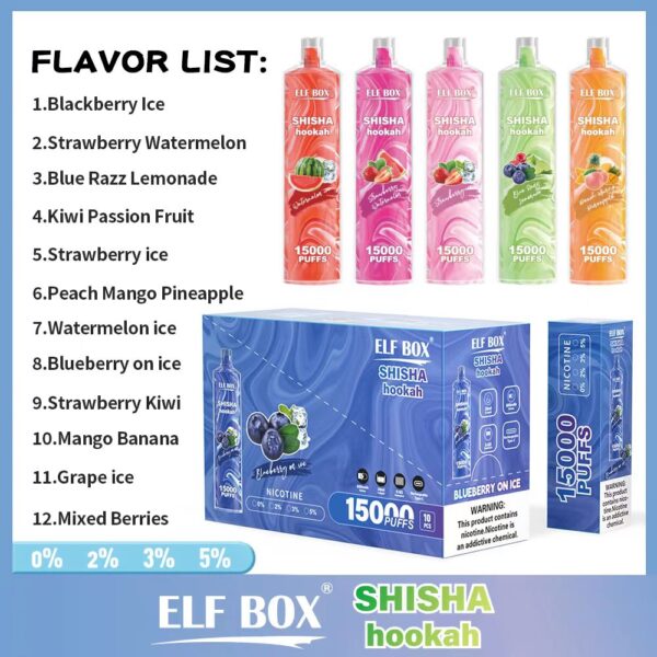 ELF BOX LS15000 Puff Shisha Hookah 0% 2% 5% Nicotine Rechargeable Disposable Vape Wholesale - RiftVape - 2