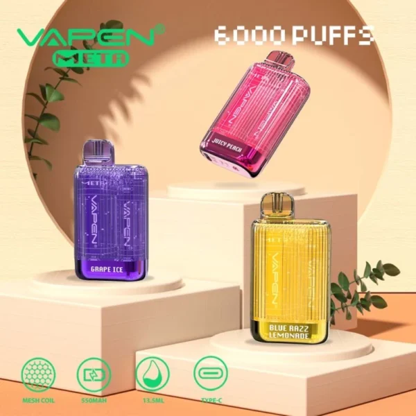 VAPEN Meta 6000 Puffs 2% 5% Genopladelige engangsvapes med lav nikotinindhold Pen Bulk Køb Engros - RiftVape - 1