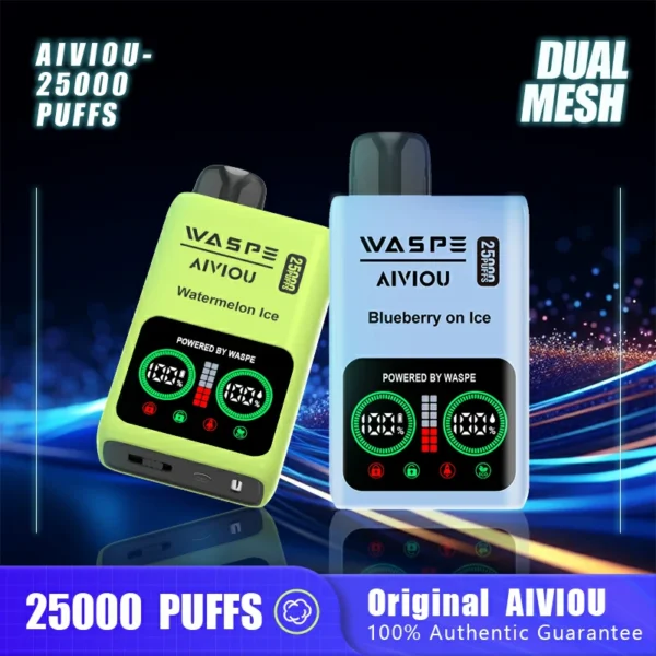 WASPE 25000 PUFFS Dual Mesh Box 0% 2% 5% Low Nicotine LED Display Rechargeable Disposable Vapes Pen Bulk Buy Wholesale - RiftVape - 1