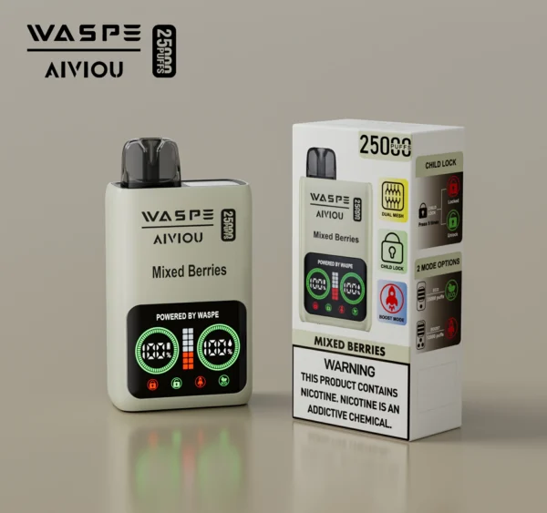 WASPE 25000 PUFFS Dual Mesh Box 0% 2% 5% Low Nicotine LED Display Rechargeable Disposable Vapes Pen Bulk Buy Wholesale - RiftVape - 10