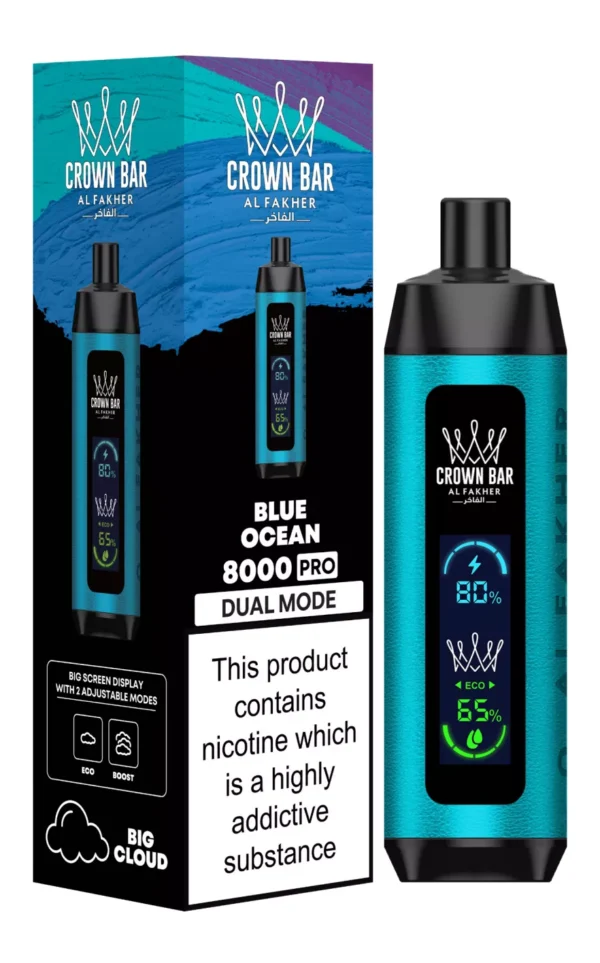 Al Fakher Crown Bar Big Cloud 8000 Pro Dual Mode Full Screen Low Nicotine Rechargeable Disposable Vapes Pen Bulk Buy Wholesale - European Warehouse Stock - RiftVape - 12