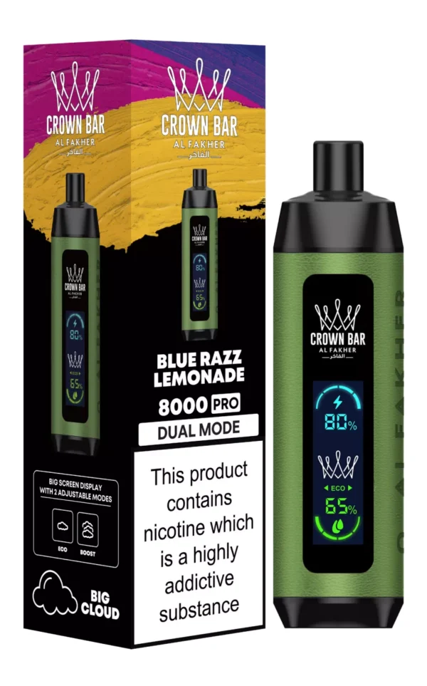 Al Fakher Crown Bar Big Cloud 8000 Pro Dual Mode Full Screen Low Nicotine Rechargeable Disposable Vapes Pen Bulk Buy Wholesale - European Warehouse Stock - RiftVape - 11