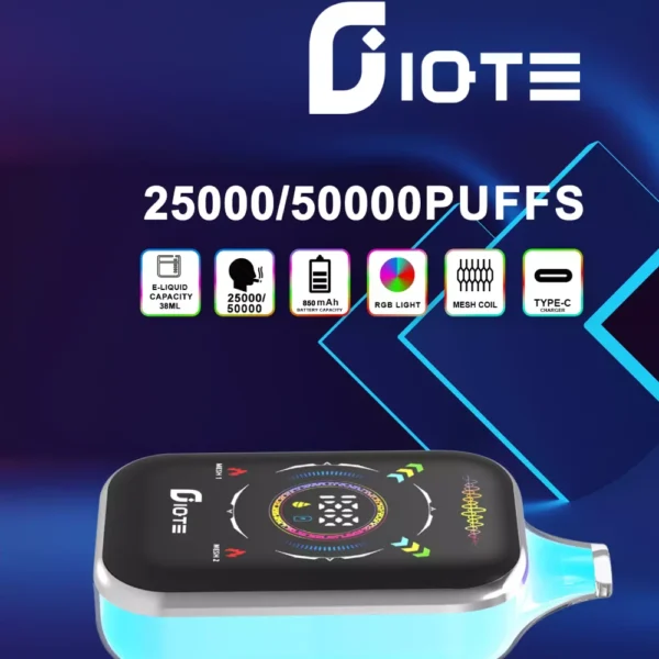 IQTE 50000 Puffs Dual Mesh RGB pilnekrāna 0% 2% 5% ar zemu nikotīna saturu, atkārtoti uzlādējama vienreizēja Vapes pildspalva lielapjoma pirkšana vairumtirdzniecība — RiftVape — 1